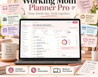 Planerare för arbetande mamma, digitalt system för livshantering, planerare för upptagen mamma, organisatör för arbete, familj och hem, produktivitets- och familjeplanerare för mamma