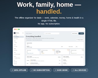 Pappalivsorganisatör | Digital pappaplanerare | Arbete, familj, hem och pengar-organisatör | Offline HTML-app | Ingen prenumeration | Pappadashboard