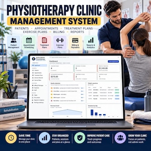 Programvara för hantering av fysioterapikliniker, app för hantering av fysioterapipraktiker, patientspårning, fakturering av sessionspaket, rehabiliteringsplanerare