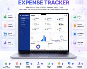 Seguimiento de ingresos y gastos de Airbnb / Panel de control de ingresos por alquiler / Seguimiento de reservas y huéspedes / Aplicación web para obtener ganancias por propiedades / Descarga instantánea