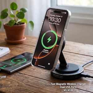 Fast Magnetic Wireless Charger | Dual USB Ports, MagSafe Compatible, Qi Charging