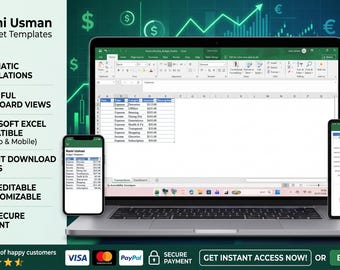 Smart Monthly Budget Tracker Excel Template, Finance Dashboard (Digital Download)