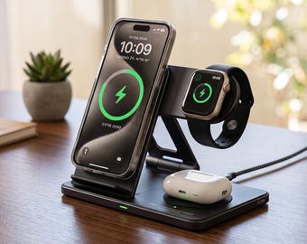 30W Foldable Magnetic Wireless Charger for iPhone, Apple Watch, AirPods
