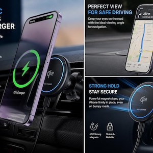 MagSafe Magnetic Car Charger Mount – 15W Fast Wireless Charging Air Vent Holder