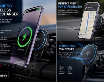 MagSafe Magnetic Car Charger Mount – 15W Fast Wireless Charging Air Vent Holder