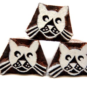 Cat Face Indian Wood Block Print Stamp,  Card Making Indian Textile Design