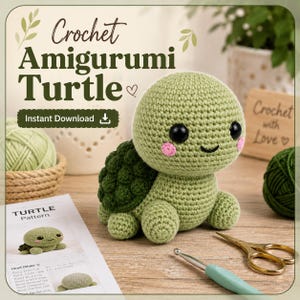 Virkad sköldpadda Amigurumi-mönster, nybörjarvänlig plysch (PDF-nedladdning)