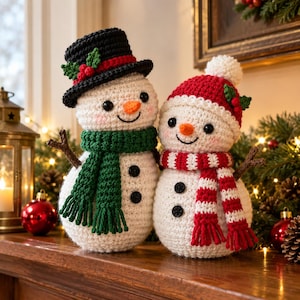 Modello PDF per pupazzo di neve all'uncinetto / Coppia di amigurumi / Peluche natalizio con sciarpa e cappello / Idea regalo