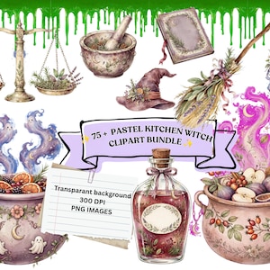 Pastel Kitchen Witch Clipart Bundle: 75+ Watercolor Simmer Pot PNGs (Digital Download)
