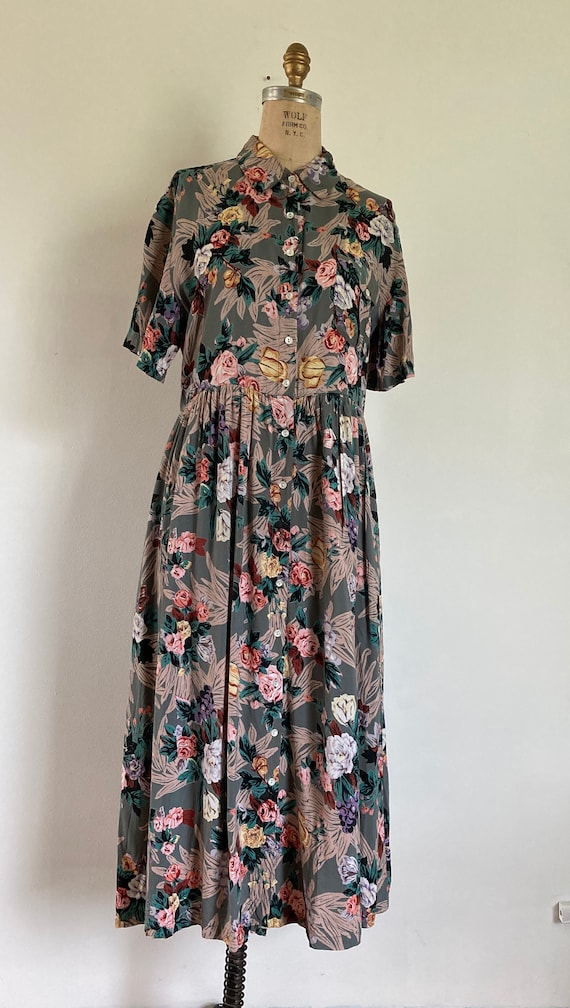 Vintage 90s rayon tropical print dress