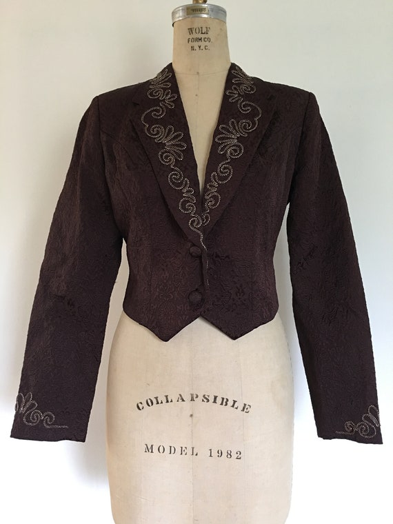 Embellished brown 80s does 40s cropped jacket