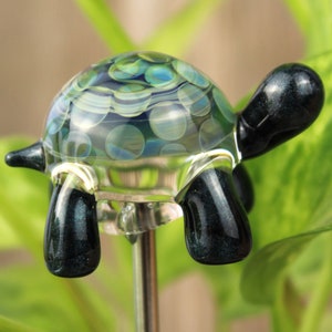 Blown Glass Tortoise Plant Stake, Turtle Planter Ornament, House Plant Stakes, Turtle Decor, Tortoise Gifts, Plant Gifts, Gardener Decor image 1