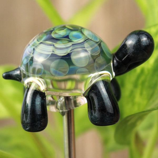 Blown Glass Tortoise Plant Stake, Turtle Planter Ornament, House Plant Stakes, Turtle Decor, Tortoise Gifts, Plant Gifts, Gardener Decor