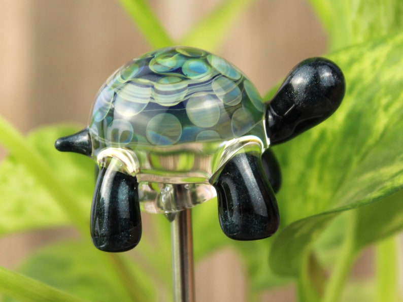 Blown Glass Tortoise Plant Stake, Turtle Planter Ornament, House Plant Stakes, Turtle Decor, Tortoise Gifts, Plant Gifts, Gardener Decor image 1