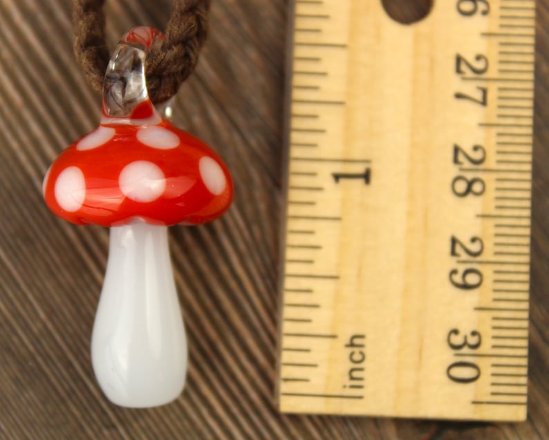 Glass Mushroom Necklace, Blown Glass Pendant, Hemp Necklace, Metal Free Jewelry, Hippie Gifts, Mushroom Lover Gifts, Mushroom Gift for Women image 5