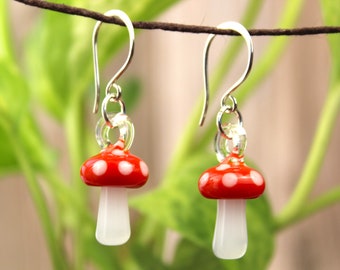 Glass Mushroom Earrings, Hypoallergenic Earrings, Sterling Silver Jewelry, Blown Glass Jewelry, Amanita Mushroom, Mushroom Gifts for Women