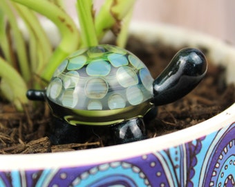 Blown Glass Tortoise Figurine, Turtle Sculpture, Plant Décor, Aquarium Decor, Fish Tank Decoration, Fairy Garden Accessories, Tortoise Gifts