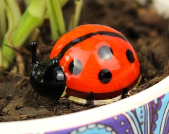 Blown Glass Ladybug Figurine, Ladybug Sculpture, Plant Décor, Aquarium Decor, Fish Tank Decoration, Fairy Garden Accessories, Ladybug Gifts