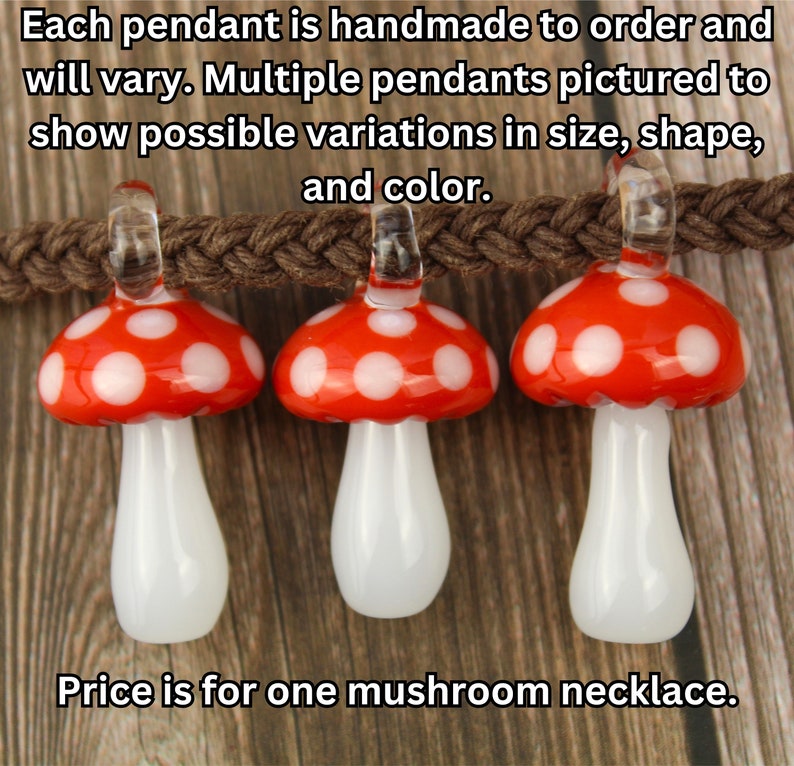 Glass Mushroom Necklace, Blown Glass Pendant, Hemp Necklace, Metal Free Jewelry, Hippie Gifts, Mushroom Lover Gifts, Mushroom Gift for Women image 2