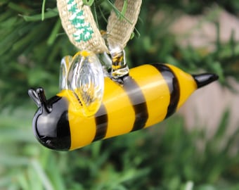 Hand Blown Glass Ornaments, Bumble Bee Ornament, Christmas Ornaments, Honey Bee Ornament, Bumble Bee Decor, Bee Lover Gift, Bee Gifts, Bees