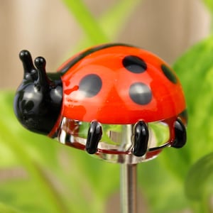 Blown Glass Ladybug Plant Stake, Bug Planter Ornament, House Plant Stakes, Ladybug Decor, Ladybug Gifts, Plant Gifts, Gardener Spring Decor image 1