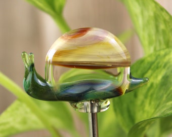 Blown Glass Snail Plant Stake, Snail Planter Ornament, House Plant Stakes, Snail Gifts, Plant Gifts, Cottagecore Decor, Fairy Garden Gift