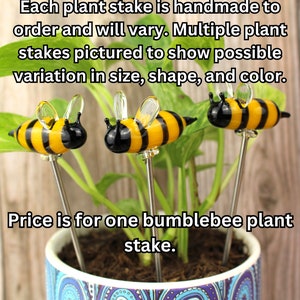 Blown Glass Bumblebee Plant Stake, Bumble Bee Decor, Planter Ornament, House Plant Stakes, Honey Bee Decor, Bumblebee Gift, Plant Lover Gift image 2