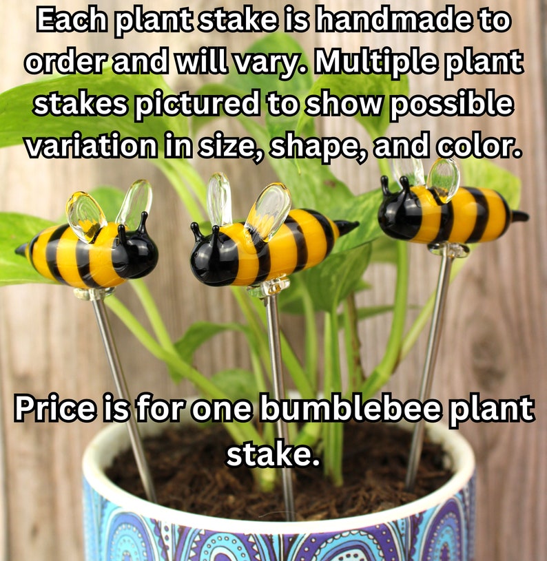 Blown Glass Bumblebee Plant Stake, Bumble Bee Decor, Planter Ornament, House Plant Stakes, Honey Bee Decor, Bumblebee Gift, Plant Lover Gift image 2