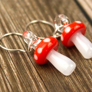 Glass Mushroom Earrings, Hypoallergenic Earrings, Sterling Silver Jewelry, Blown Glass Jewelry, Amanita Mushroom, Mushroom Gifts for Women image 5