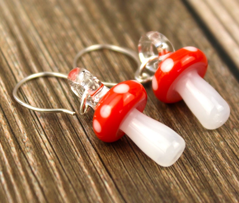 Glass Mushroom Earrings, Hypoallergenic Earrings, Sterling Silver Jewelry, Blown Glass Jewelry, Amanita Mushroom, Mushroom Gifts for Women image 5