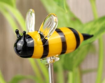 Blown Glass Bumblebee Plant Stake, Bumble Bee Decor, Planter Ornament, House Plant Stakes, Honey Bee Decor, Bumblebee Gift, Plant Lover Gift