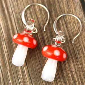 Glass Mushroom Earrings, Hypoallergenic Earrings, Sterling Silver Jewelry, Blown Glass Jewelry, Amanita Mushroom, Mushroom Gifts for Women image 6