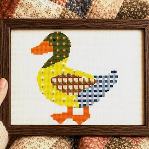 Patchwork Duck Cross Stitch Pattern PDF, Modern Folk Art Primitive Rustic Farmhouse Country Cottage Decor Embroidery, Instant Download