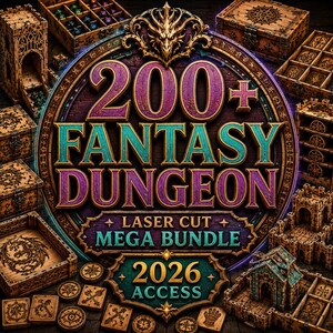 Pack géant de plus de 200 éléments de donjons fantastiques découpés au laser, designs RPG, fichiers de découpe laser, svg dxf cdr ai eps pdf, téléchargement instantané