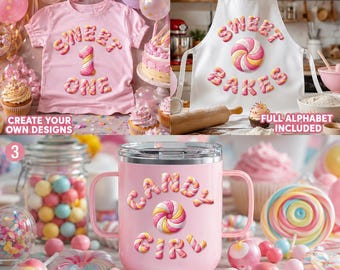 Süßes Zuckerwatte-Alphabet (PNG), 3D-Schriftart-Clipart, T-Shirt für zwei süße Geburtstage, Bäckerschürzen-Design, Zuckerwatte-Buchstaben, Mädchen-Sublimation