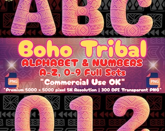 Rosa Boho-Alphabet im Tribal-Stil (PNG), 3D-Schriftart im Mudcloth-Stil (Clipart), Sublimationsdruck „Freigeist“, Boho-Buchstaben-Design, 3D-Buchstaben für Festival-Shirts