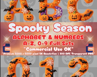 Gruseliges Alphabet (PNG), Boo Crew Sublimation, 3D-Tonschrift für Halloween, niedliche Geister-Cliparts, Süßigkeitentüte, Herbst-Shirt-Design für Kinder