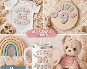 Pastellfarbenes Boho-Alphabet (PNG), 3D-Buchstaben, Schriftart für Namensschilder im Kinderzimmer, Sublimationsdruck für Mama und Baby, Cliparts für Babypartys, Stammesdesign im Aztekenstil