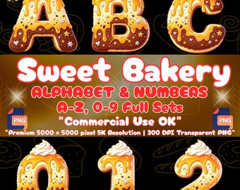 Süße Bäckerei-Alphabet-PNG-Datei, Schriftart „Zwei süße Geburtstags-Schriftarten“, Donut-Buchstaben-Clipart, Kuchen-3D-Sublimation, Schokoladentropfen-Schriftart, Dessert-Clipart-PNG-Datei