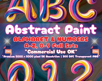 Abstraktes Farbalphabet (PNG), 3D-Ölfarbenbuchstaben, farbenfrohe Schriftart-Cliparts, Leinwand-Wandkunst-Sublimation, Streetwear-Design, individueller Name