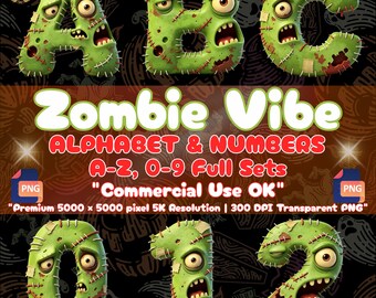 Zombie-Alphabet (PNG), 3D-Monster-Schriftart (Clipart), Halloween-Buchstaben, Sublimationsdruck für Süßigkeitentüten, Grusel-T-Shirt für Kinder, Boo Crew Design