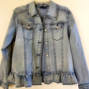 Upcycled Art Chennille Blue Denim Jacket Plus Size