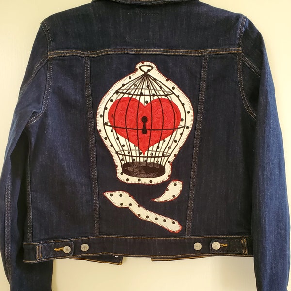 Upcycled Levi Denim Jacket Sz L Embroidered
