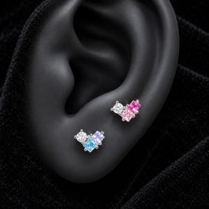 Pendientes de botón con rosca interna y circonitas cúbicas cuadradas de tres piezas, piercing de cartílago multicolor con corte princesa, joyería para piercings de hélix, tragus, lóbulo y concha.