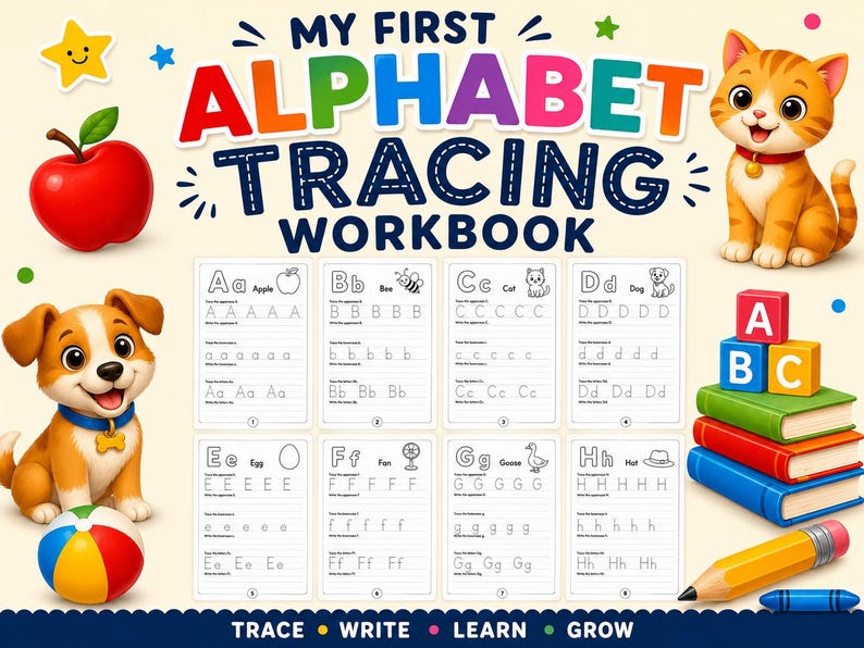 Alphabet Tracing Workbook Printable PDF, A-Z Letter Practice, Uppercase ...