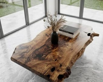 Modern Coffee Table-Living Room Coffee Table-Handmade Coffee Table -Rustic Coffee Table for Living Room-Natural Walnut Wood Table Furniture.
