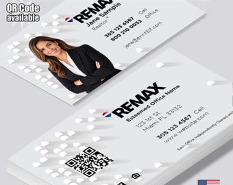 Tarjetas de presentación personalizadas para agentes inmobiliarios de RE/MAX, con foto personalizada y código QR (mate o brillante).