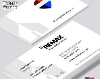 Tarjetas de presentación personalizadas para agentes inmobiliarios de RE/MAX, con foto personalizada y código QR (mate o brillante).