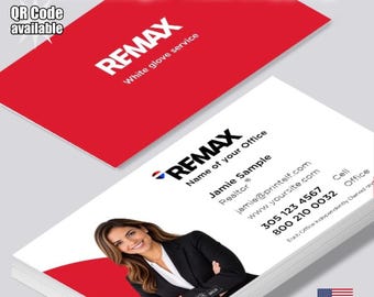 Tarjetas de presentación personalizadas para agentes inmobiliarios de RE/MAX, con foto personalizada y código QR (mate o brillante).