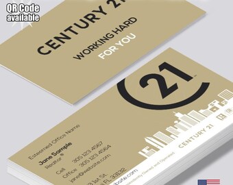 Tarjetas de presentación personalizadas para agentes inmobiliarios de Century 21, con foto y código QR (mate o brillante).
